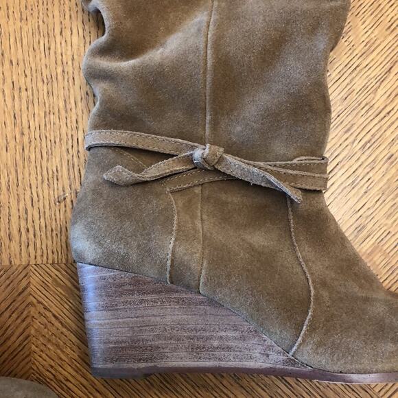 Violet & Red Jordy Brown Leather Suede Wedge Slouch Boots Size 9 - Picture 4 of 9